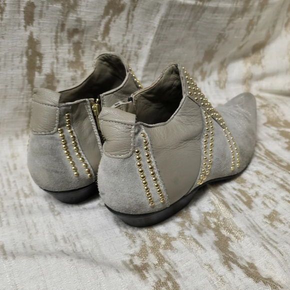 ANINE BING Charlie Low Grey Suede Gold Studded Point Toe Side Zip Shoe 37/7 - Picture 12 of 16